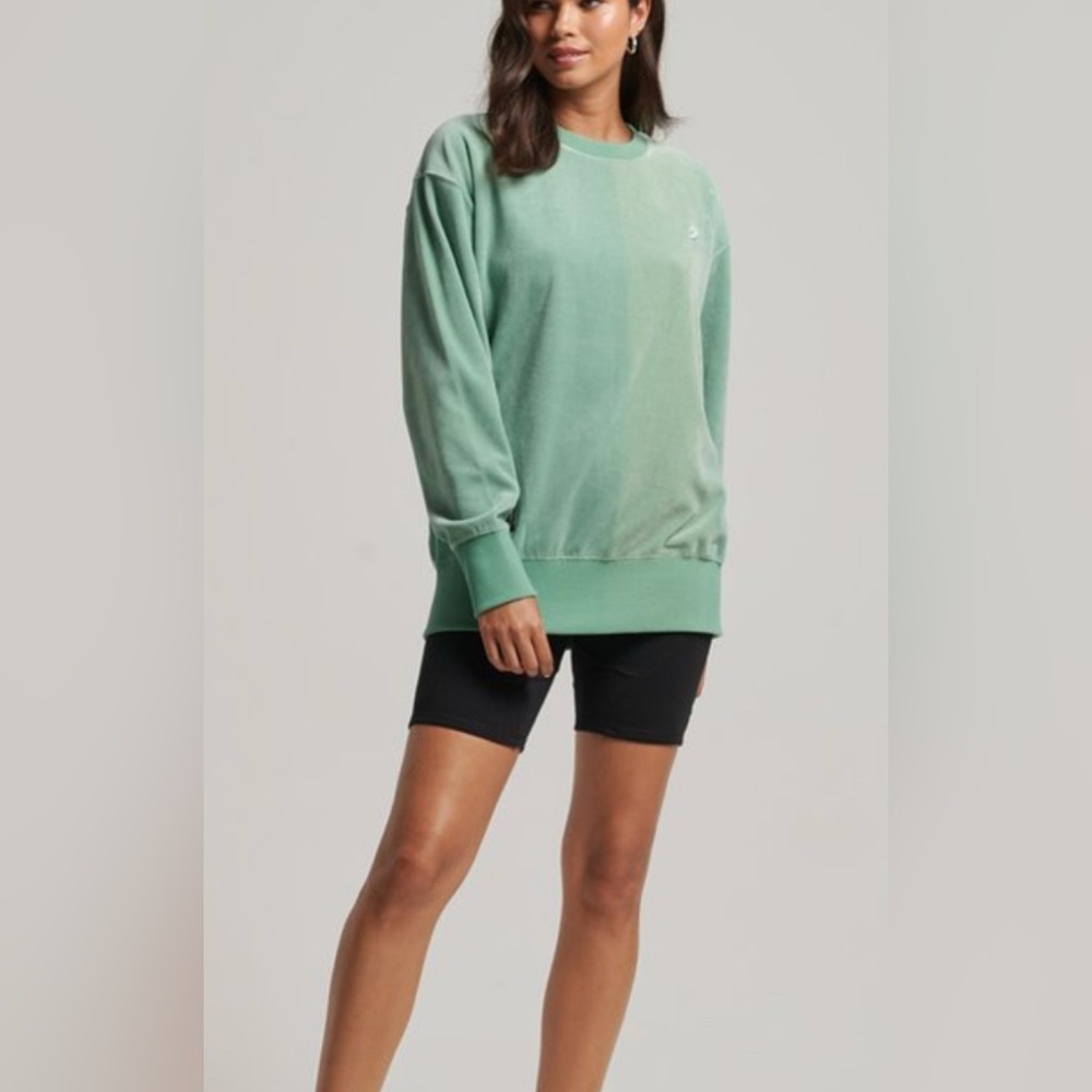 SUPERDRY Code S Logo Velour Oversized Crew in Mint Green Size XS/S